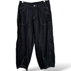 SIGNAL CLOTHING 100% Linen Black Barrel Pants Multi Pocket Riveted Detail Sz 12
